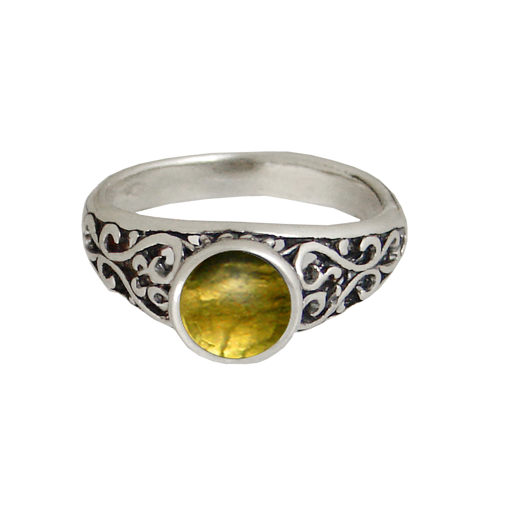 Sterling Silver Filigree Hearts Ring With Citrine Size 10